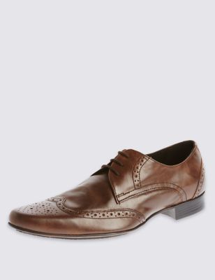 Leather Pointed Brogue Shoes